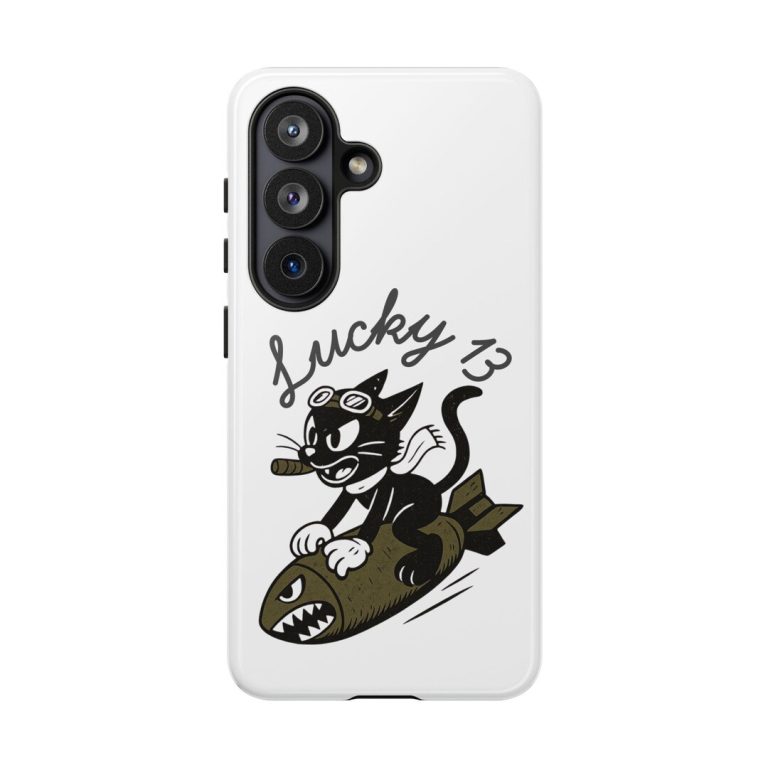 Lucky 13 black cat WWII nose art phone case from SunSpun Creations