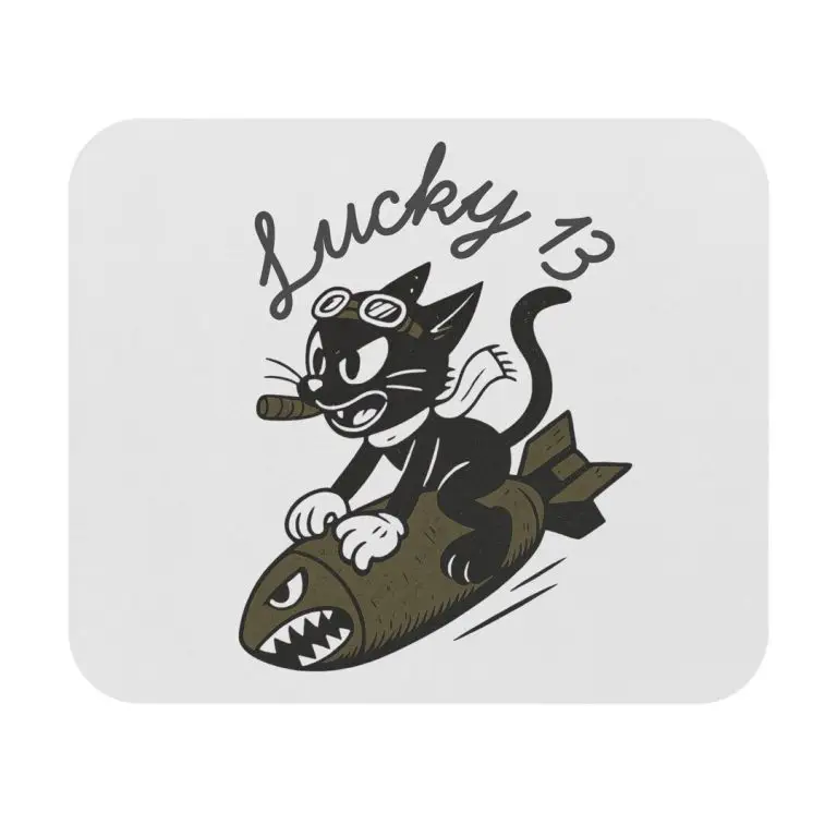 Lucky 13 black cat WWII nose art mouse pad from SunSpun Creations