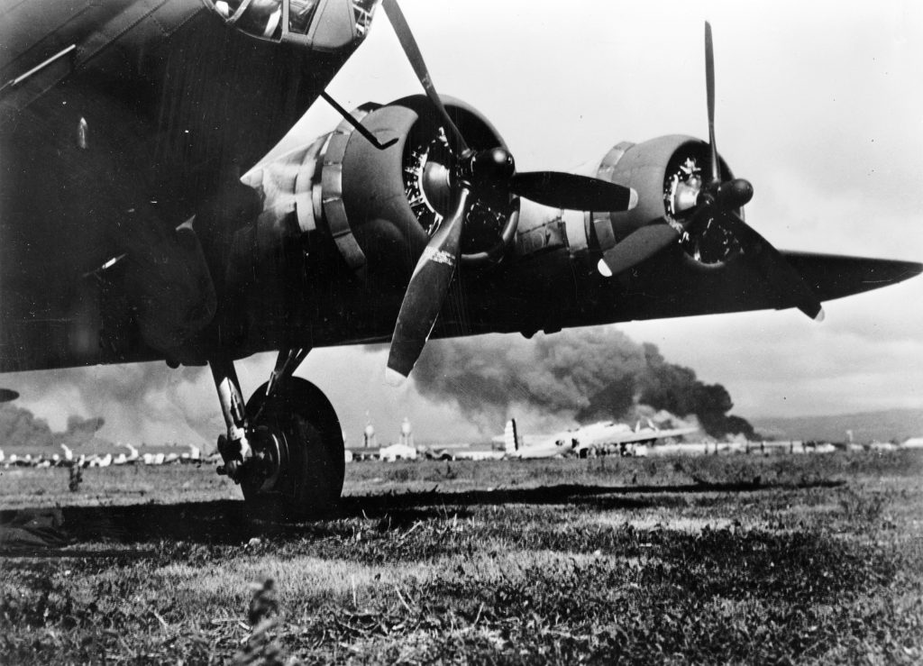 B-17 bombers at Hickam Field during the Japanese attack on December 7, 1941