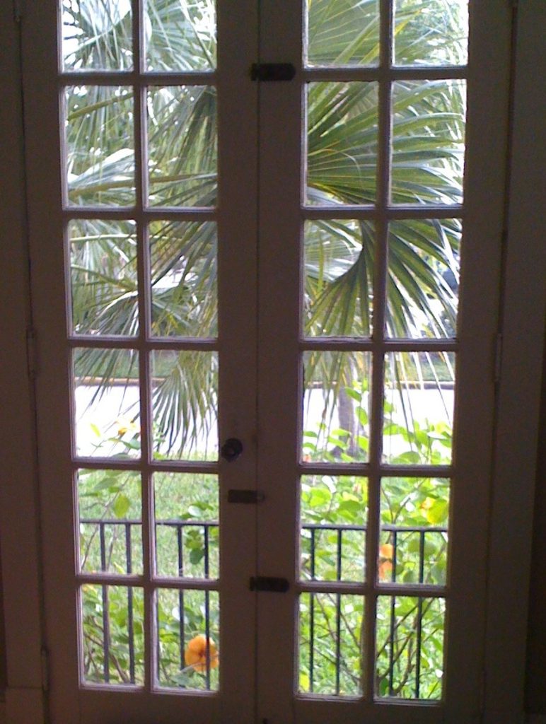 French doors in our St. Augustine rental that looked straight across at the Old Jail