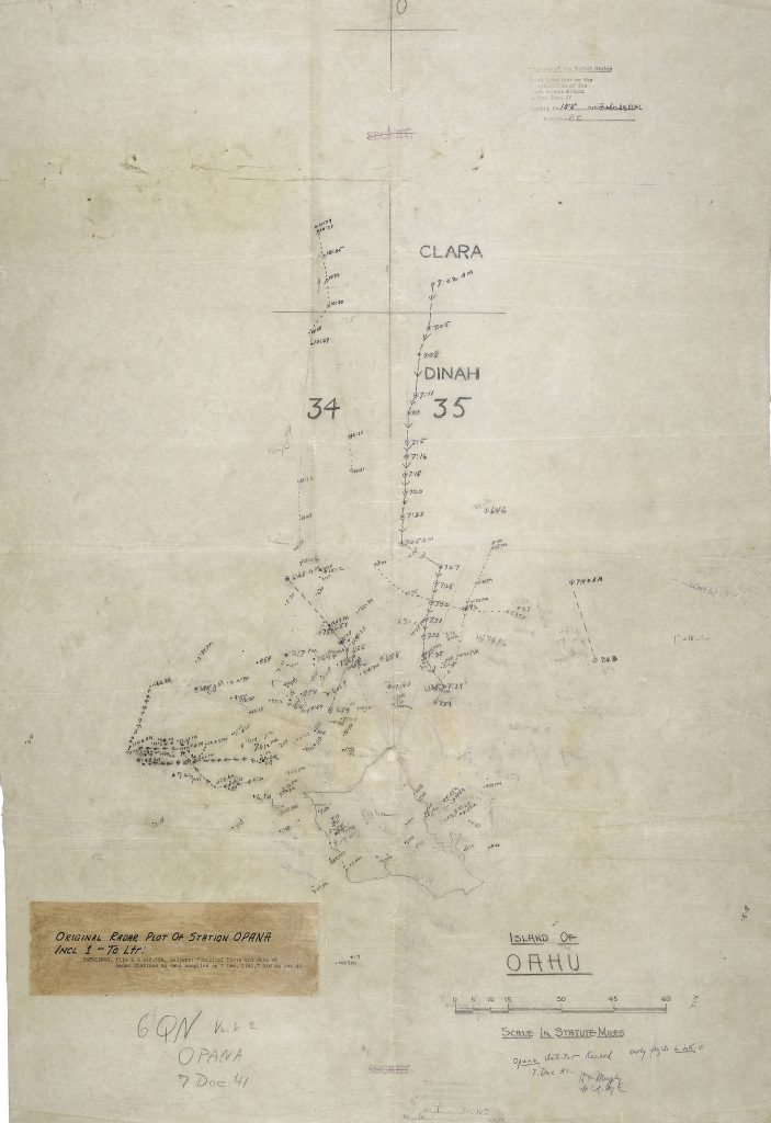 Original Opana radar plot from December 7, 1941 showing the incoming Japanese first wave