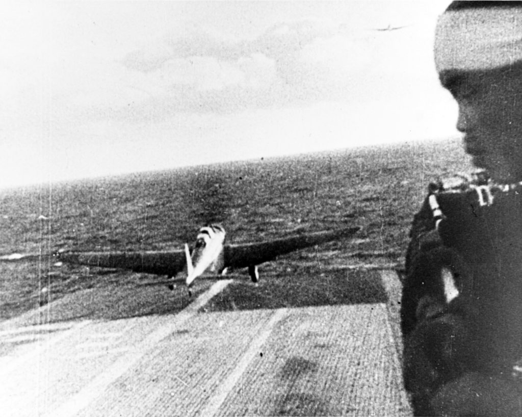 Nakajima B5N2 Kate taking off from the carrier Shokaku for the Pearl Harbor attack, December 7, 1941