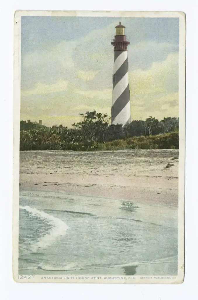 Vintage Detroit Publishing photochrom of the Anastasia Island lighthouse at St. Augustine