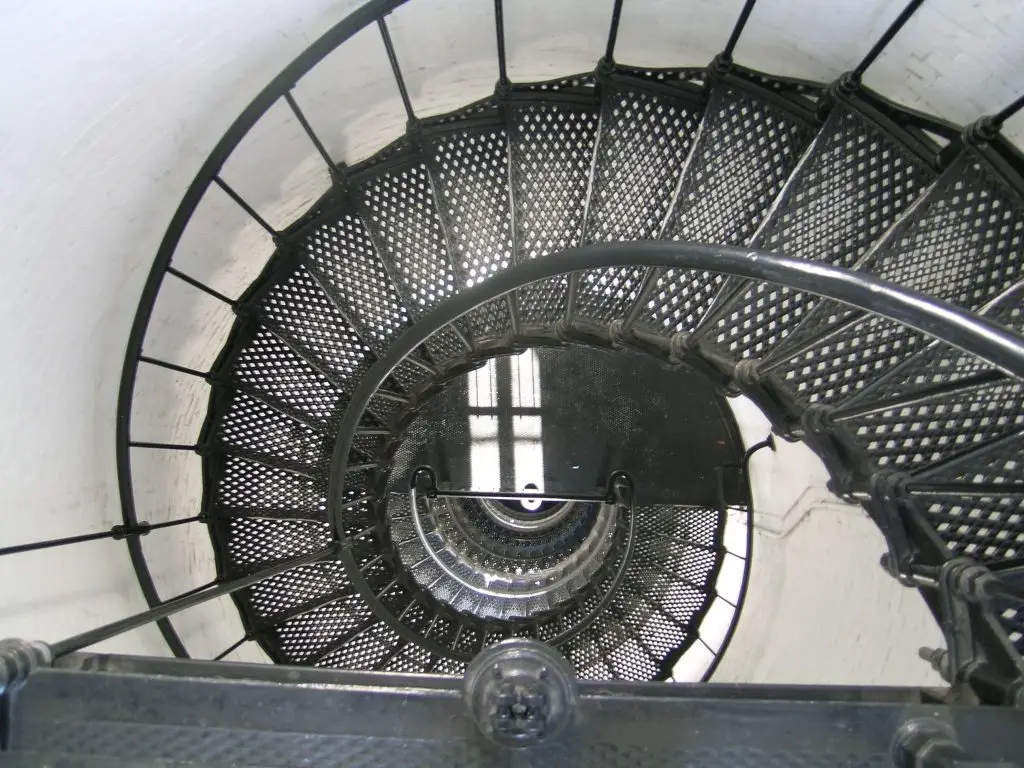 Looking down the spiral iron staircase inside the St. Augustine Lighthouse