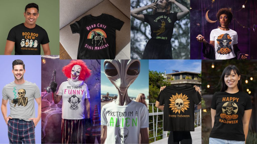Collage of SunSpun Creations Halloween t-shirts
